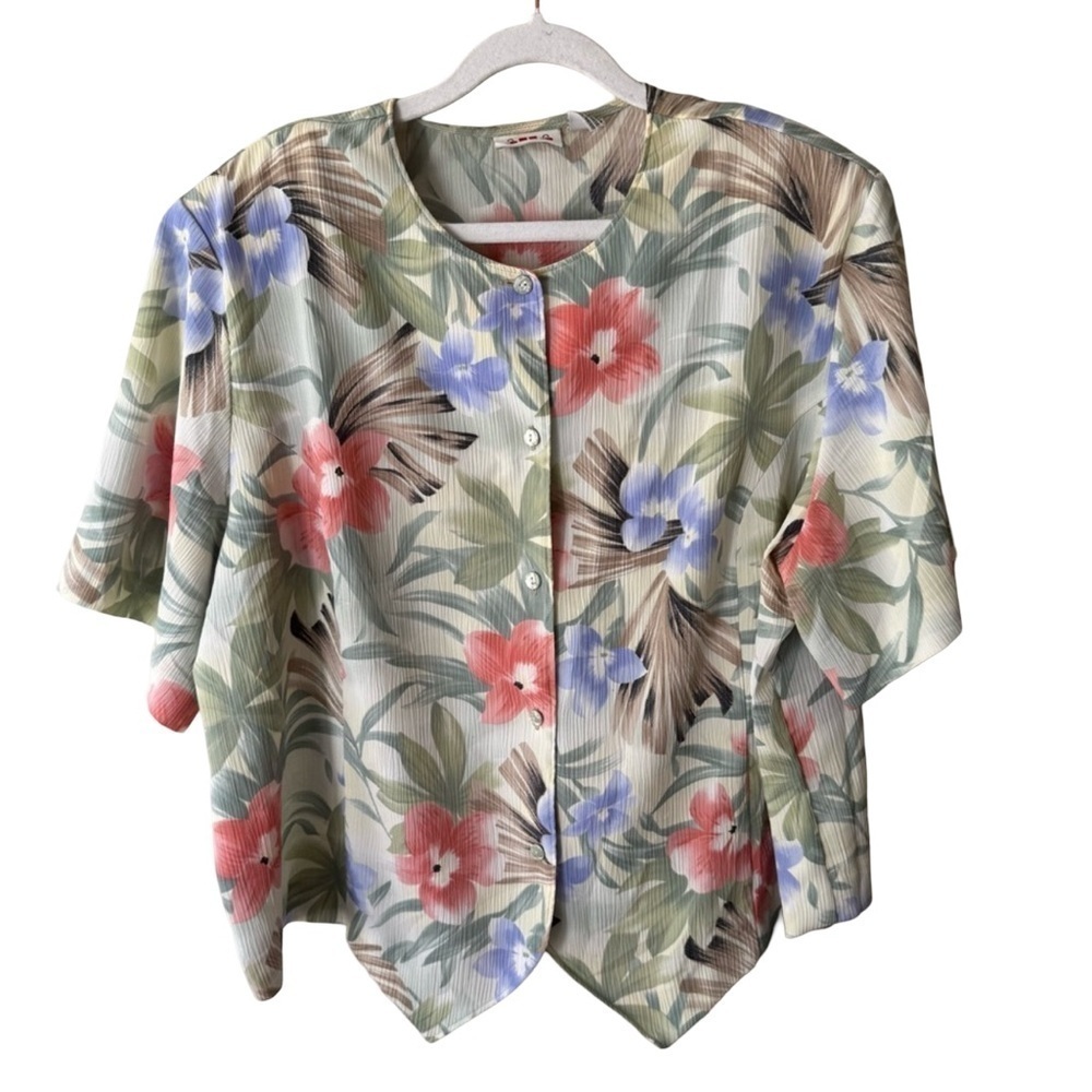 Alia Floral Boxy 3/4 Sleeve Blouse with Mandarin Collar Women’s 22W Plus
